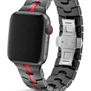 Black and Red Stainless Steel Watch Band for Men - Sleek Link Strap